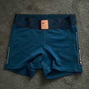 Nike Pro Blue and Coral 3” Mid Rise Shorts